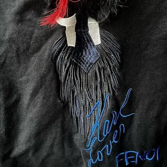 Fendi Karl Lagerfeld Karlito Embroidered Mink Fur Detail Crewneck Sweater